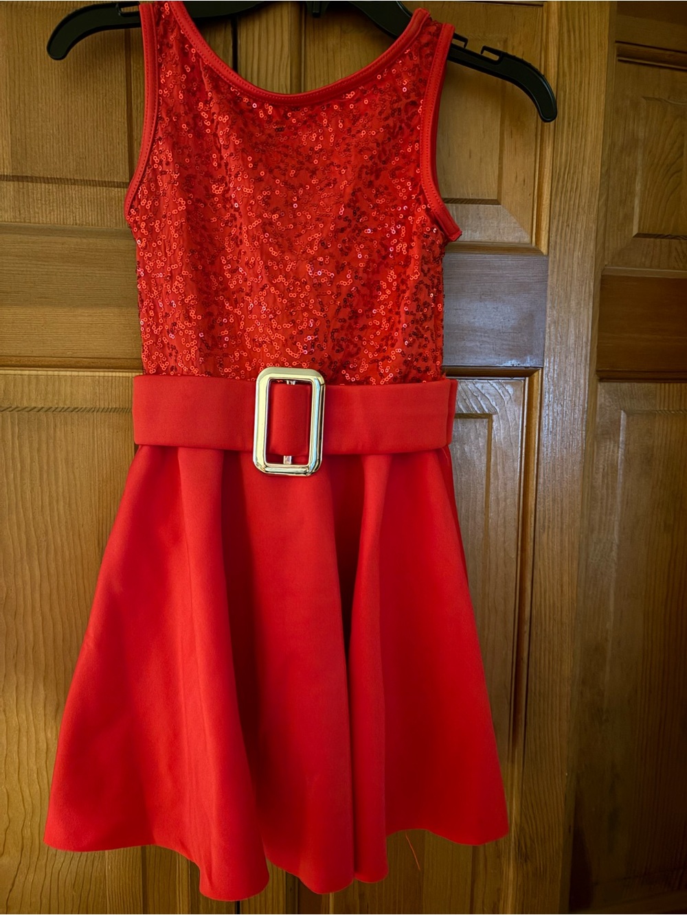 Weissman Red Sequin Belted A-Line Dress